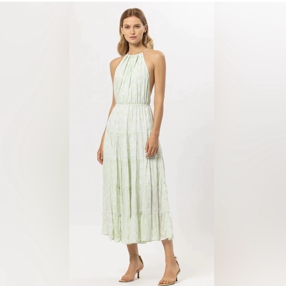 lusana incal light green seawave print open back maxi summer sun dress  small NEW